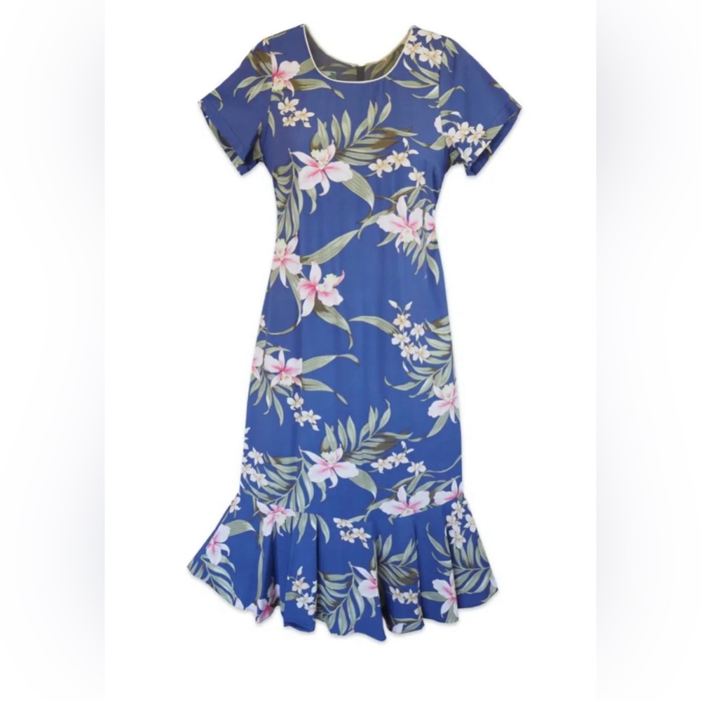 Two Palms Hawaiian Paris Orchid Floral Mermaid Pleated Midi Dress